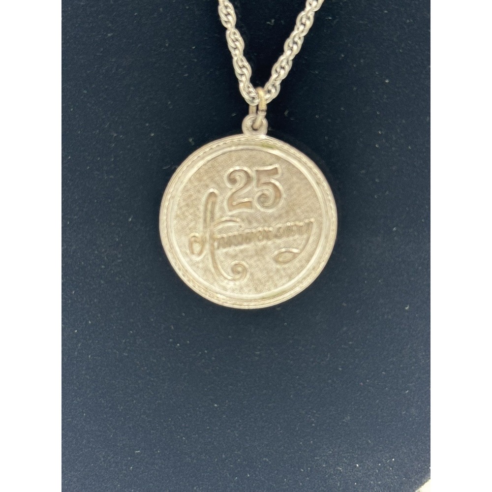 Sterling Silver 25th Anniversary Charm Pendant Round Vintage Anniversary Gift